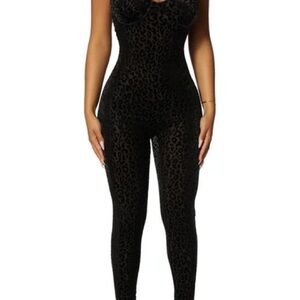 Naked Wardrobe Sleeveless Bustier Jumpsuit in Leopard Black